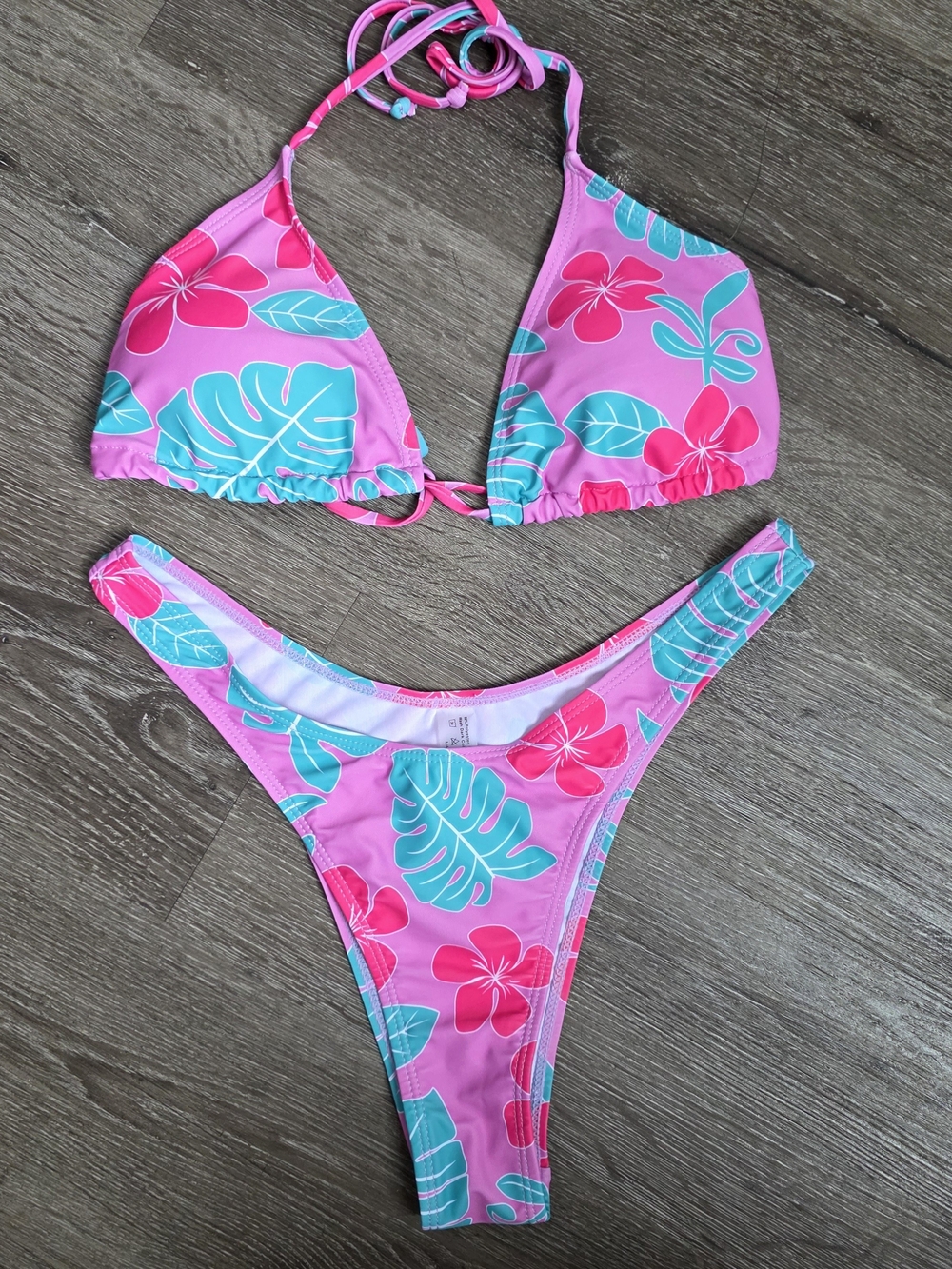 Women's Pink Tropical Floral Bikini Set Size L